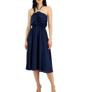 I.N.C. International Concepts Women's Size Medium Ruched Blue Halter Dress NWT